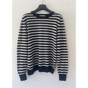 NORDSTROM 100% Cashmere Black White Striped Crewneck Sweater Size Small